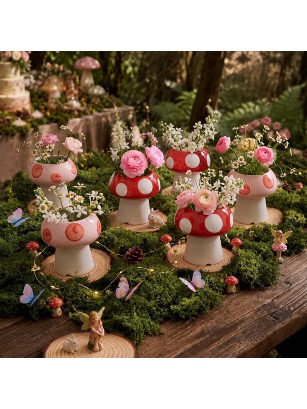 Enchanted Forest Party Decor Set - 13 Pcs with Mushroom Vase & Ceramic Accents